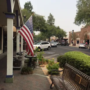 Beautiful Antique Row Boulevard covered with American Flags