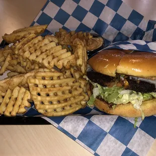 The Veggie Burger with waffle fries