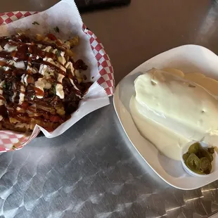 BBQ Brisket Fries and Zesty Chicken Burrito