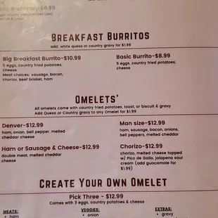 the breakfast menu