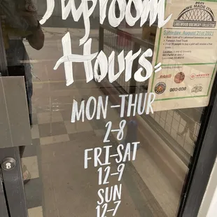 Taproom hours.