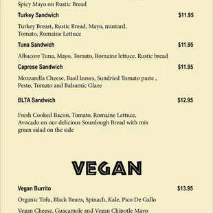 Sandwiches and Vegan Options