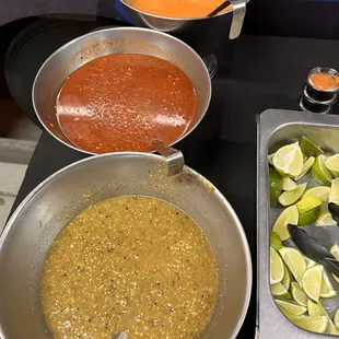 Mild, medium and hot (front to back). We tried mild and hot. Both were excellent.