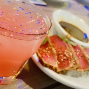Pink drink and Shoyu Ginger Seared Ahi