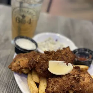 a plate of fish and chips