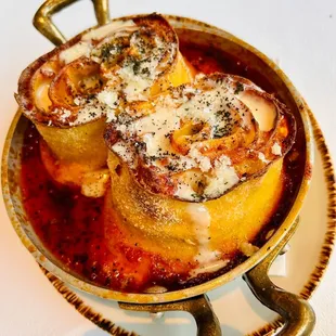 a dish of stuffed peppers