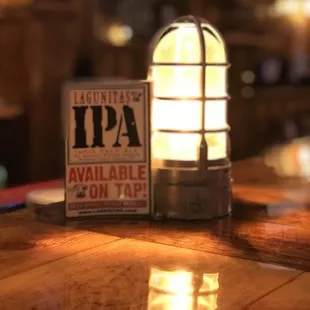 a light on a bar counter