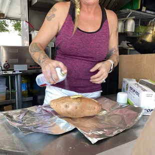 Prepping the potatoes