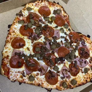 615 Meat Lovers Heart Shaped Pizza.