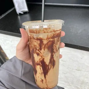 Iced mocha with oat milk