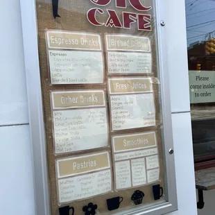 a menu on the wall