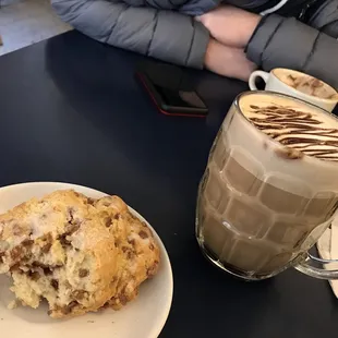 Cinnamon scone and mocha latte