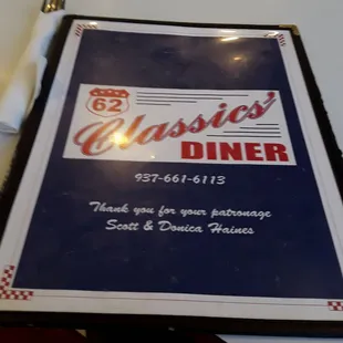 Front of the menu.