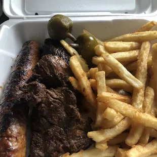 BBQ Steak Tips, Sausage with Fries combo meal