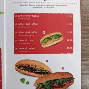 Menu. Sandwiches.