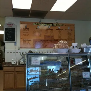 a counter with a variety of food items