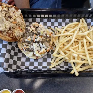 Pulled pork sandwich with French fries. April, 2024.