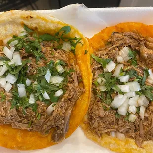 These are the &quot;BIRRIA TACOS&quot; . Very embarrassing how they downgraded. Tortilla isn&apos;t even fully covered and the birria is so DRY.