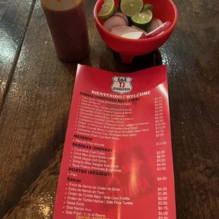 Menu and condiments