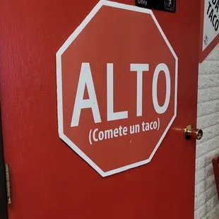 a stop sign on a door