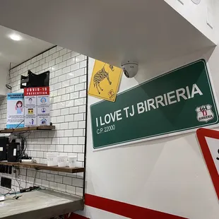 street signs in a restaurant