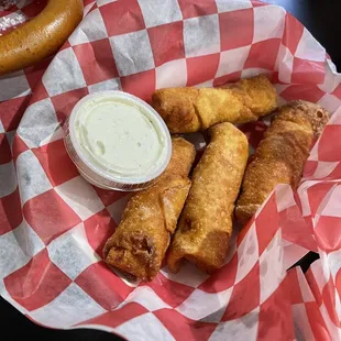 Buffalo chicken egg rolls