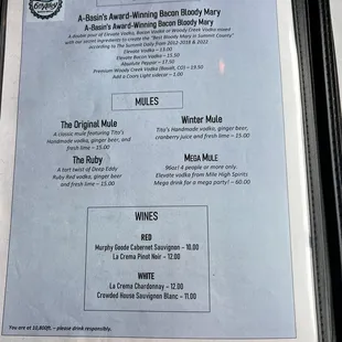 drinks menu