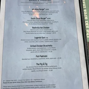 burgers menu