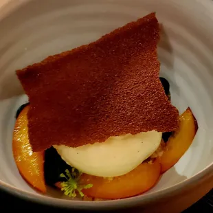 Seasonal Menu ($87 per person) - Market Fruit Sundae: lemon yogurt cake, brown butter, apricot peach preserve