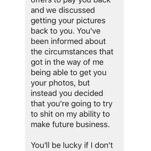 screenshot 1 of 2 after I posted negative review to Yelp