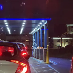 a gas station at night