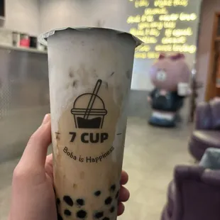 chai milk tea with boba &amp; milk foam - large