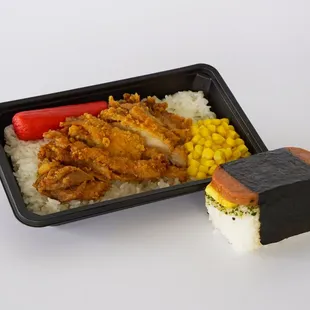 a bento box of food