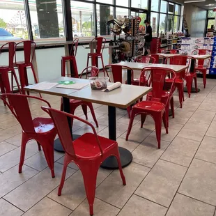 tables and chairs in a restaurant