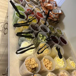 Satellite salad bar toppings. Fresh and delicious.