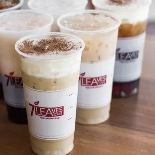 four cups of iced coffee