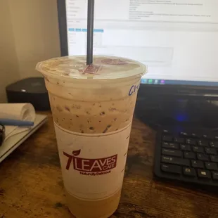 Iced Vietnamese coffee w/ foam, one shot and light ice.