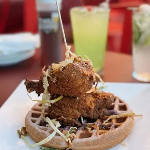 Ube chicken and waffles