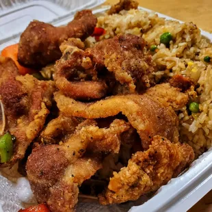 Salt &amp; Pepper pork chops over fried rice
