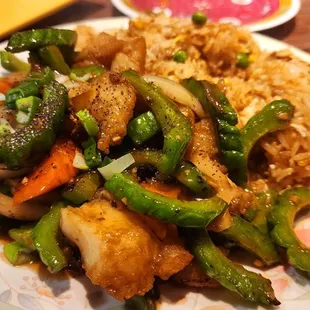 Fish w/ bittermelon over fried rice