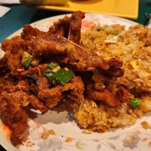 Salt and Pepper pork chop over fried rice