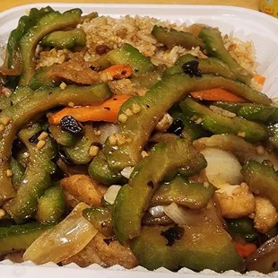 Bittermelon w/ fish over fried rice