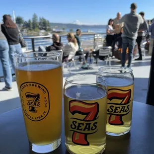 Outdoor patio with gorgeous view of the harbor and Mt Rainier