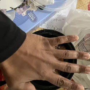 My small hand engulfing the platter