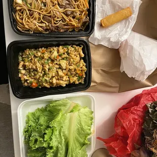 Beef Lo Mein, Chicken Lettuce Wrap, A1. Egg Rolls