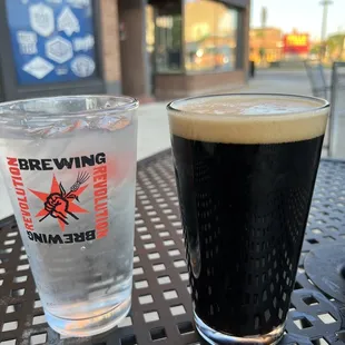 a pint and a glass of beer
