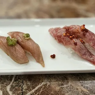 Toro and Wagyu nigiri