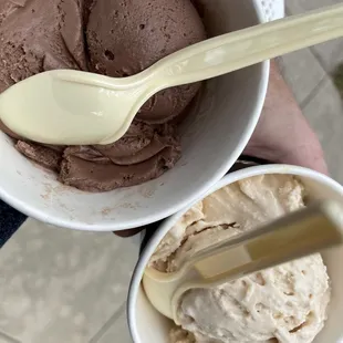 two bowls of ice cream and a spoon