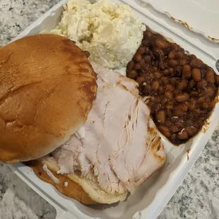 Pit Turkey combo with baked beans &amp; potato salad