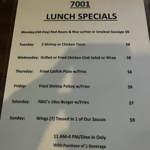 Food Specials Menu